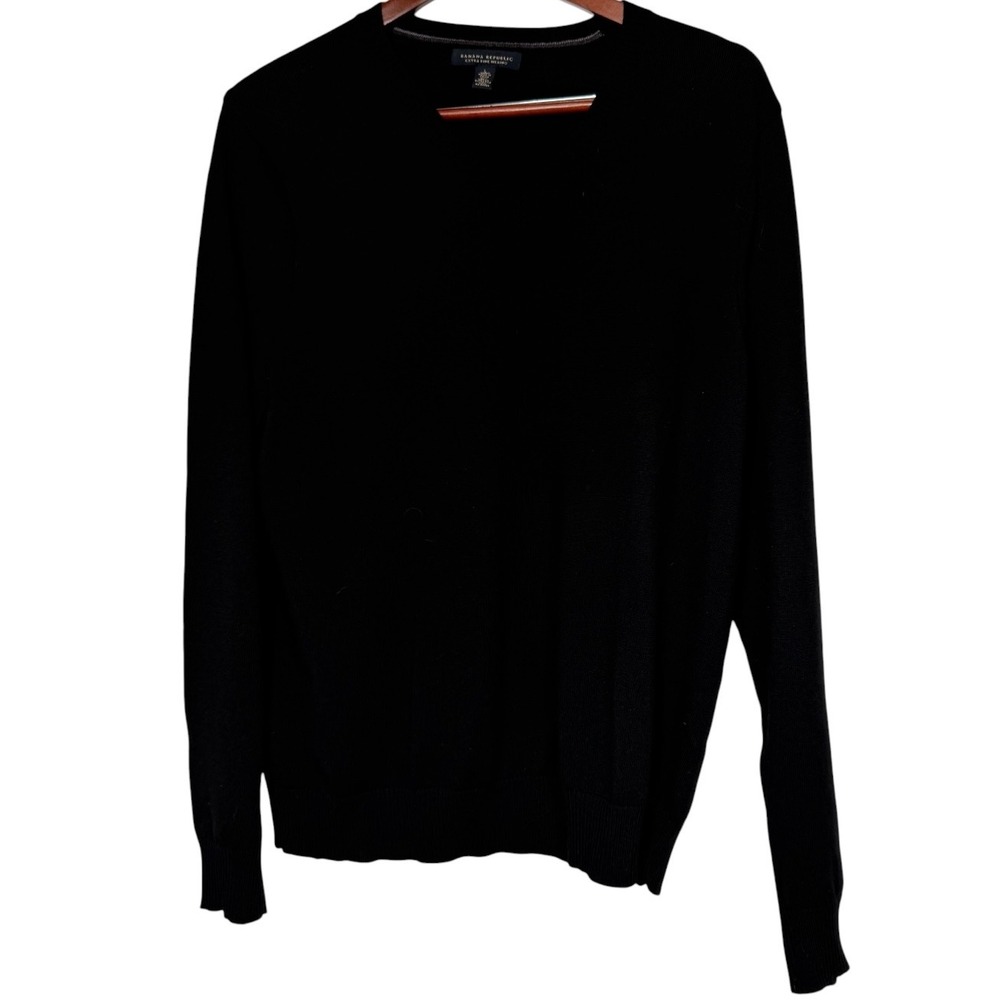 Banana Republic Mens Extra Fine Merino Wool V-Neck Sweater Black Large 769350-00